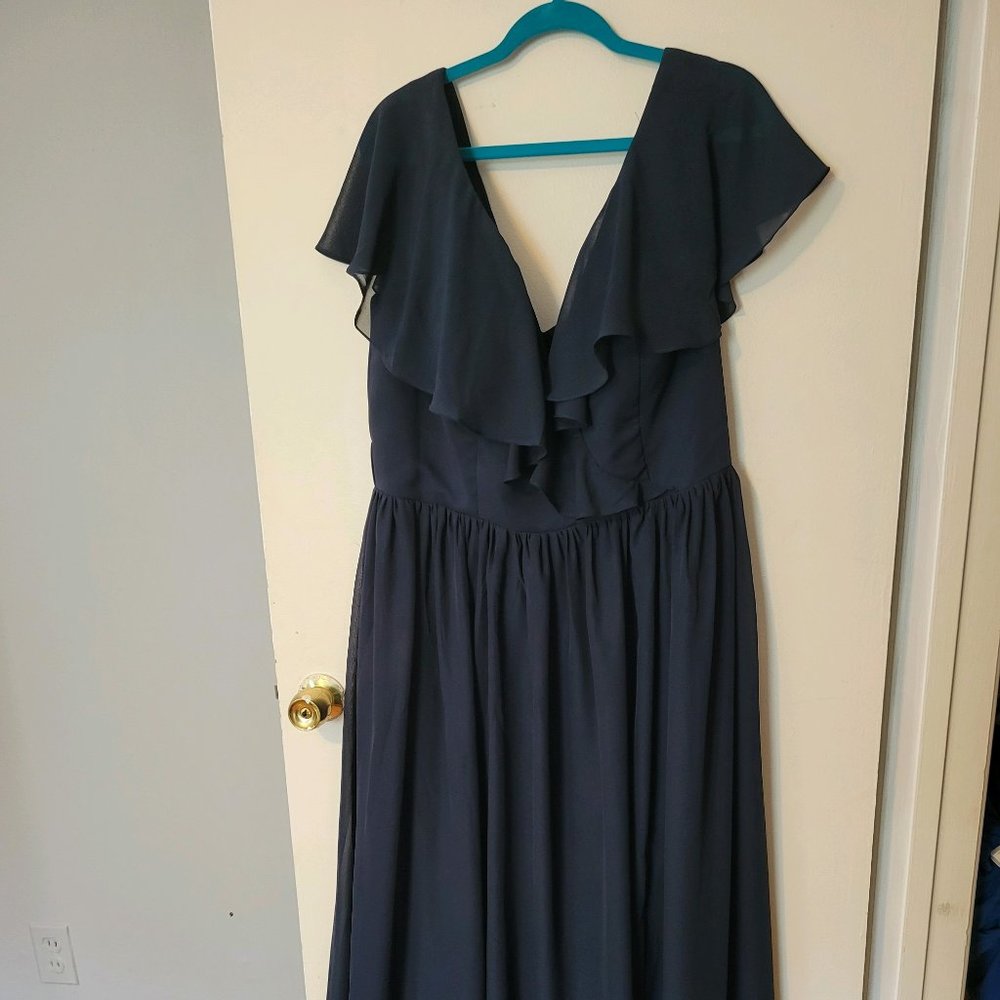 Navy Bridesmaid or MOB Long Flowy chiffon full length gown size 22